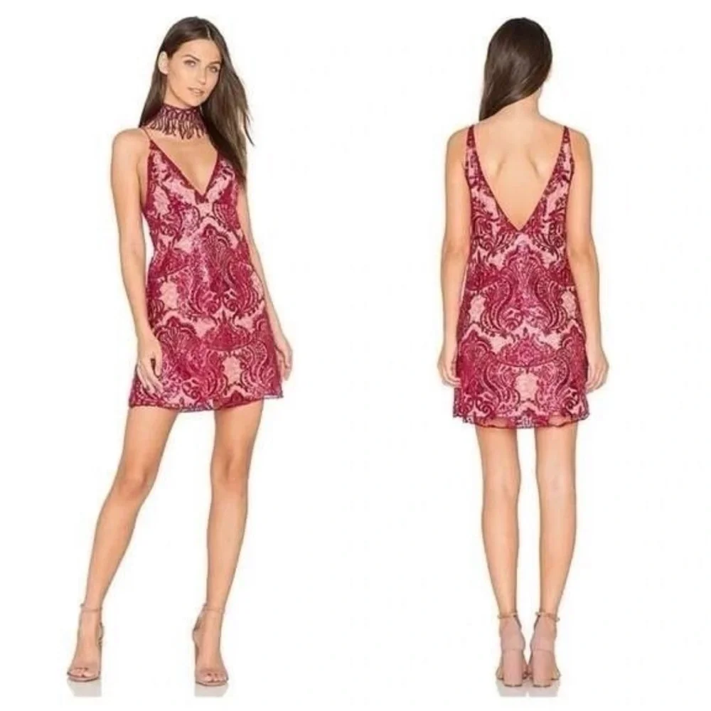 Free People Night Shimmer Mini Dress in Raspberry